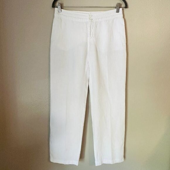 Eileen Fisher White Linen Lightweight Coastal Vacation Beach Small Ankle Pants - Picture 1 of 6